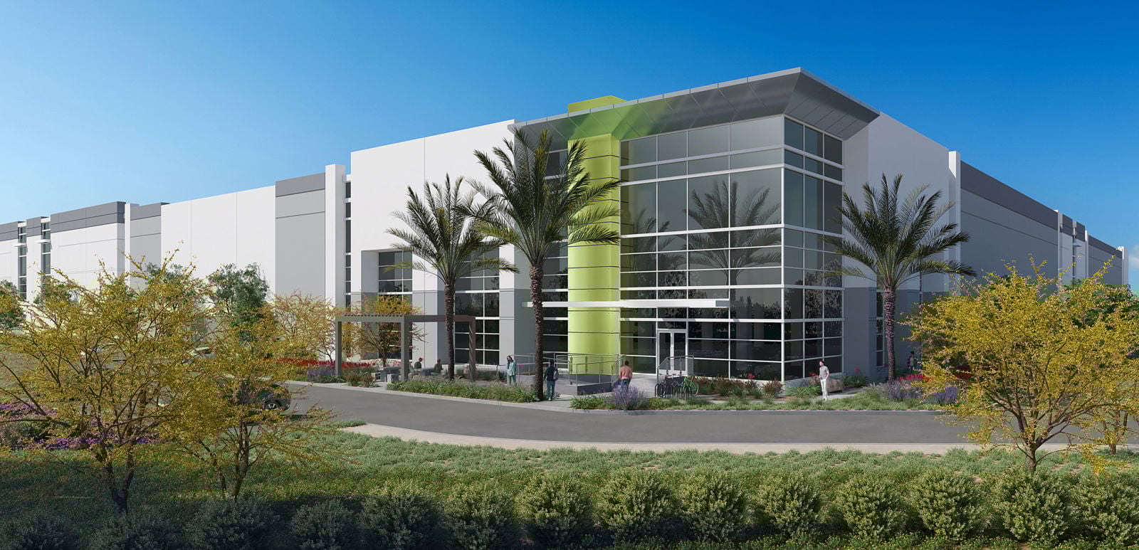 Green tower lit with gray glass (day)