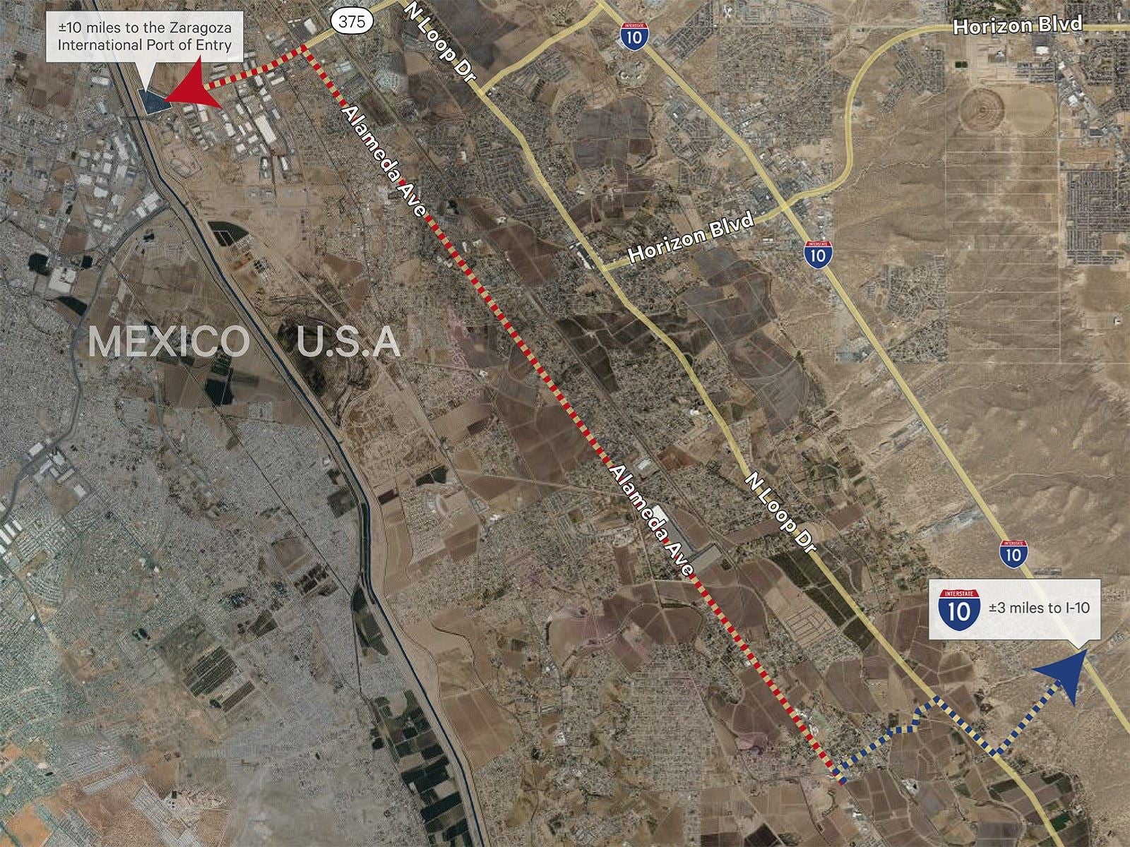 13360 Alameda Drive - Aerial View (Distances)