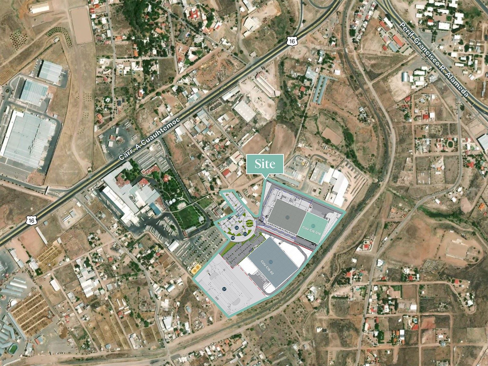 Fibra Nova Spec Buildings 01B & 02 (Complejo Industrial Bafar)_Aerial View w Site Plan