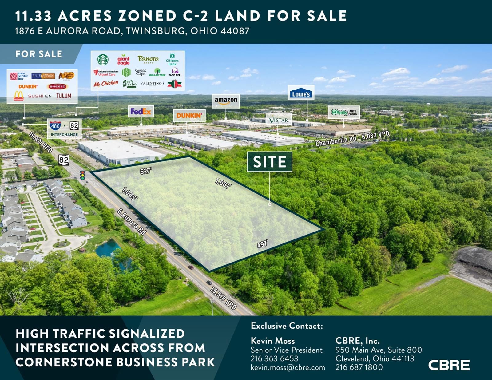 11.33 Acres Zoned C-2 Land For Sale 1876 East Aurora Road - Image 1