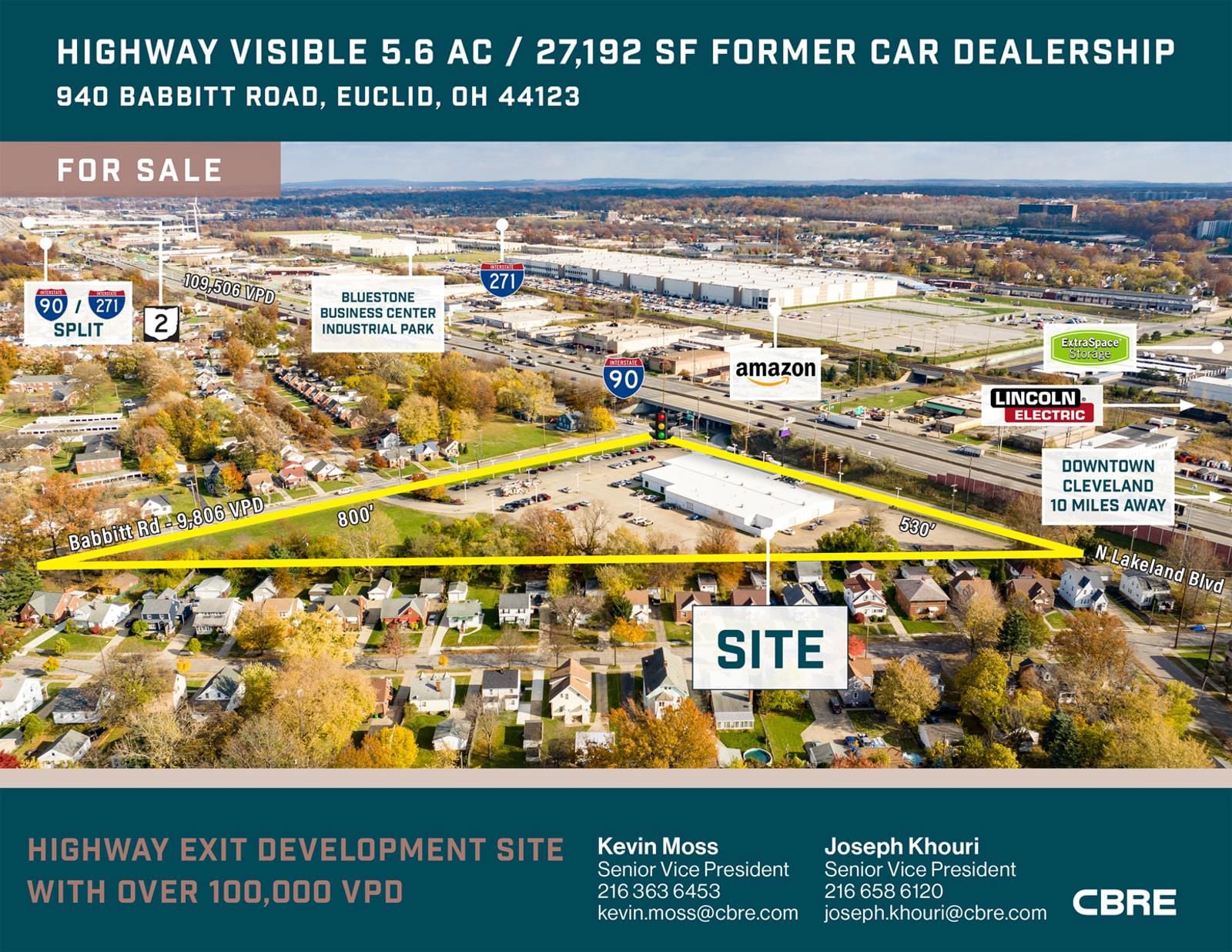 Highway Visible 5.6 AC / 27,192 SF Former Car Dealership 940 Babbitt Road - Image 1