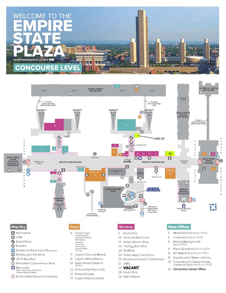 Labeled Empire State Plaza Concourse Map