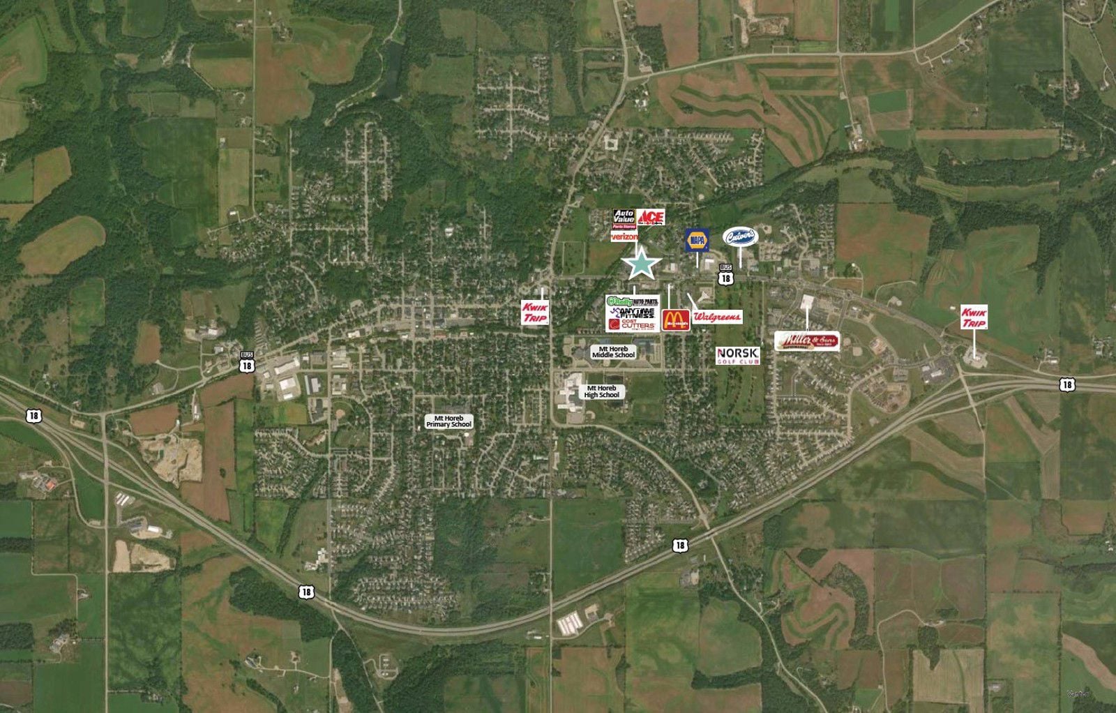 High Flight Aerial_Viking Plaza, Mount Horeb