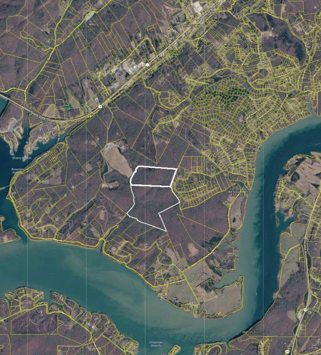Satellite map with outlined parcels