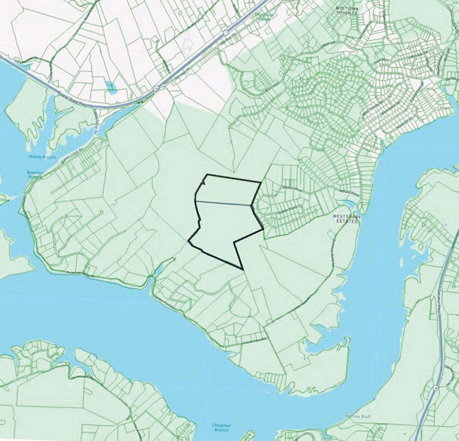 Map with outlined parcels