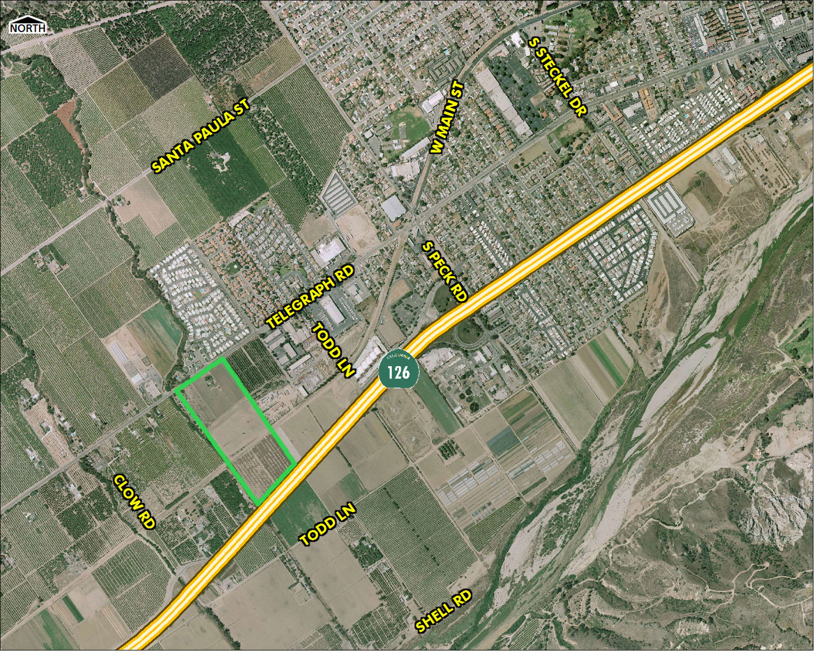 Santa Paula West Business Park Aerial Map Green Outline