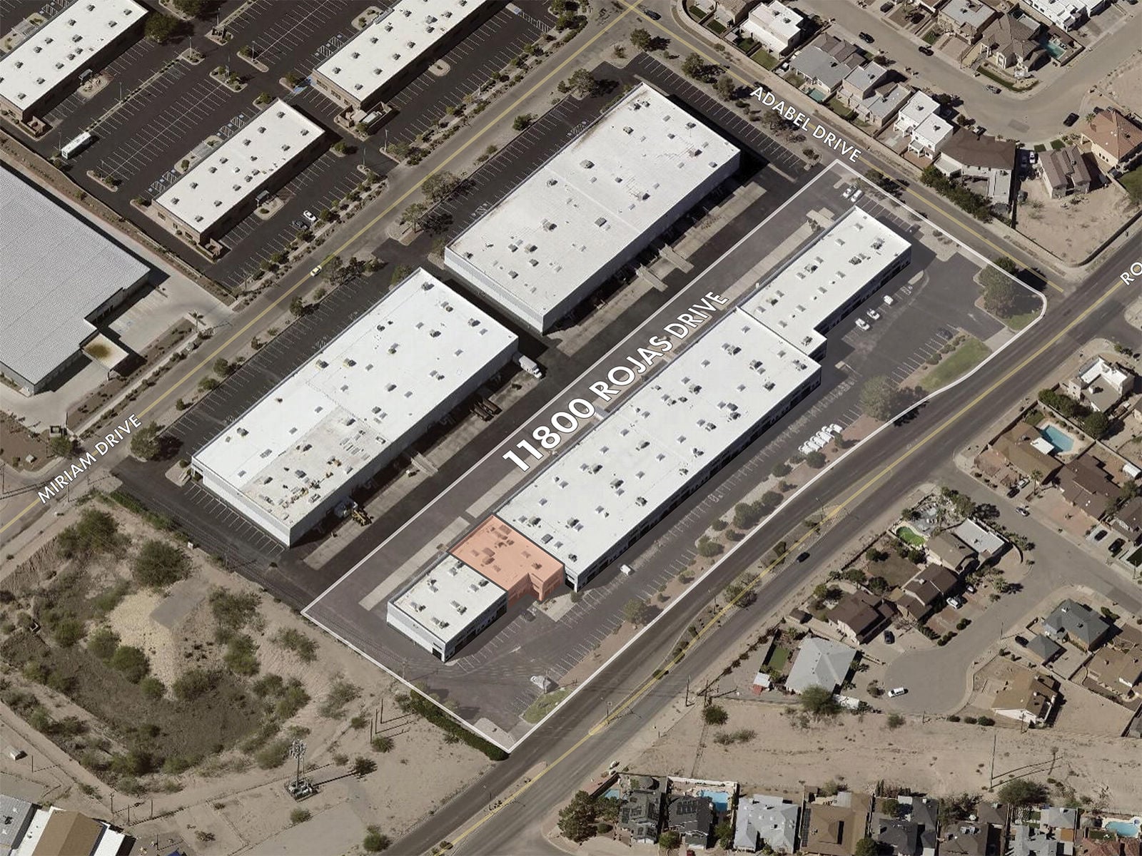 1180O Rojas Drive - Aerial View (Available Area Shown)
